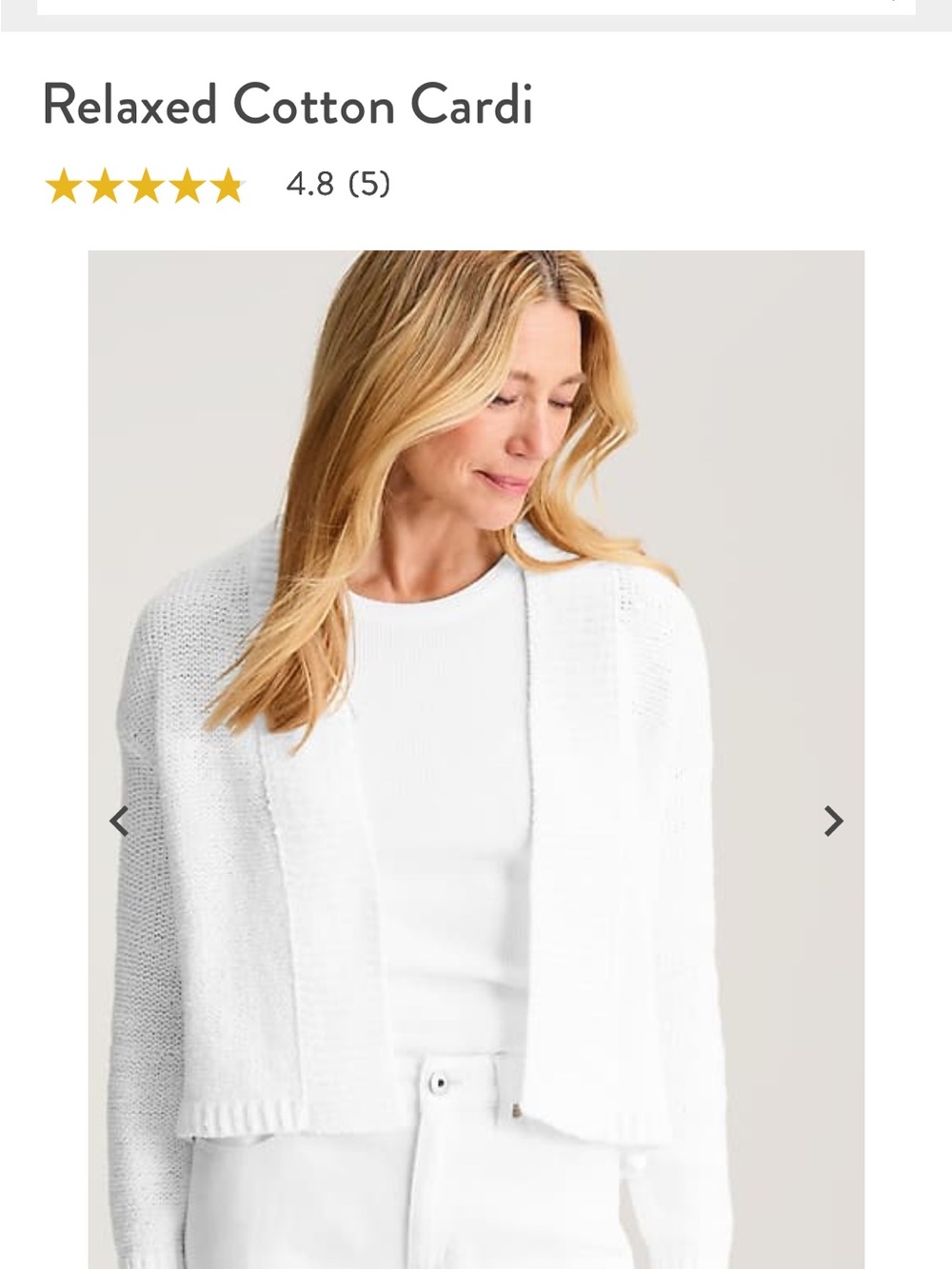 J. Jill White Open-Front Relaxed Cotton Cardigan